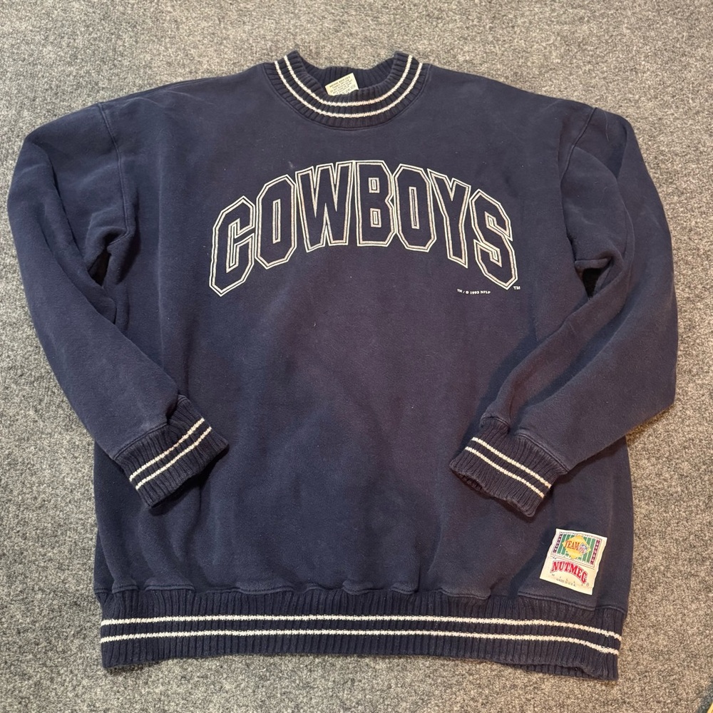 Vintage Dallas Cowboys Sweatshirt Mens Blue NFL Football Crewneck Nutmeg 90s